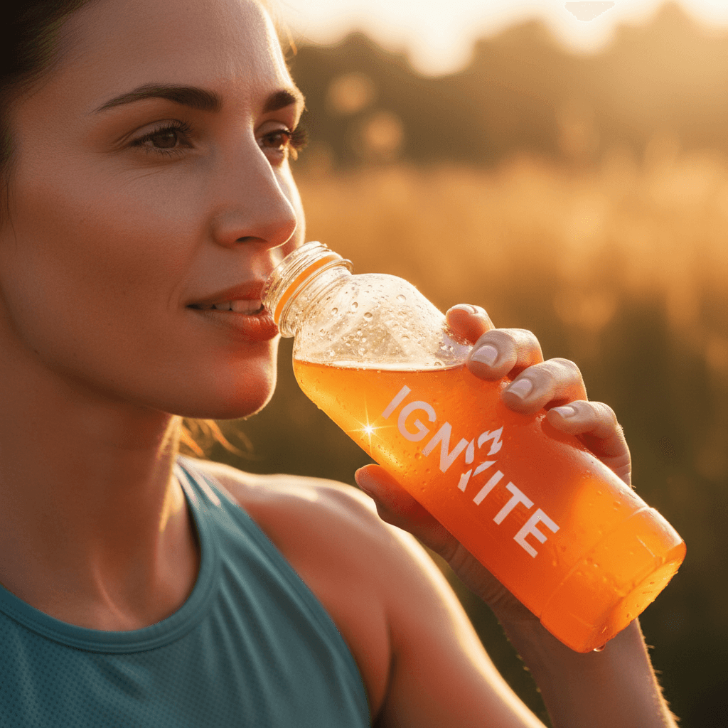 Athlete drinking orange energy drink